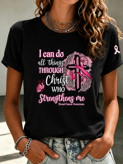 Women'S Pink Art Printed Casual T-Shirt