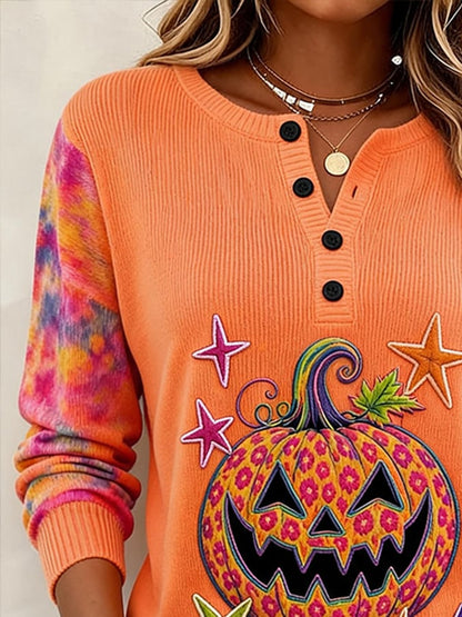 Women's Casual Printed Loose-Fit Henley Shirt