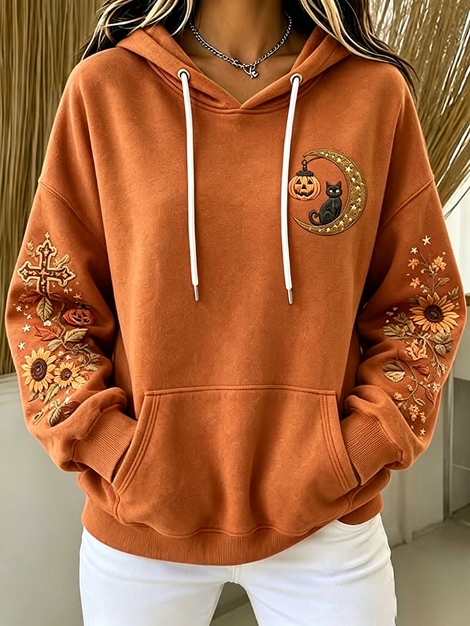 Women's Autumn  Fall Cat Printed Hoodie