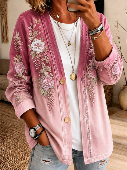 Women'S Casual Pink gradient Cardigan Top