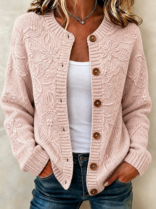 Ladies' Casual Plant Flower Knitted Cardigan Top