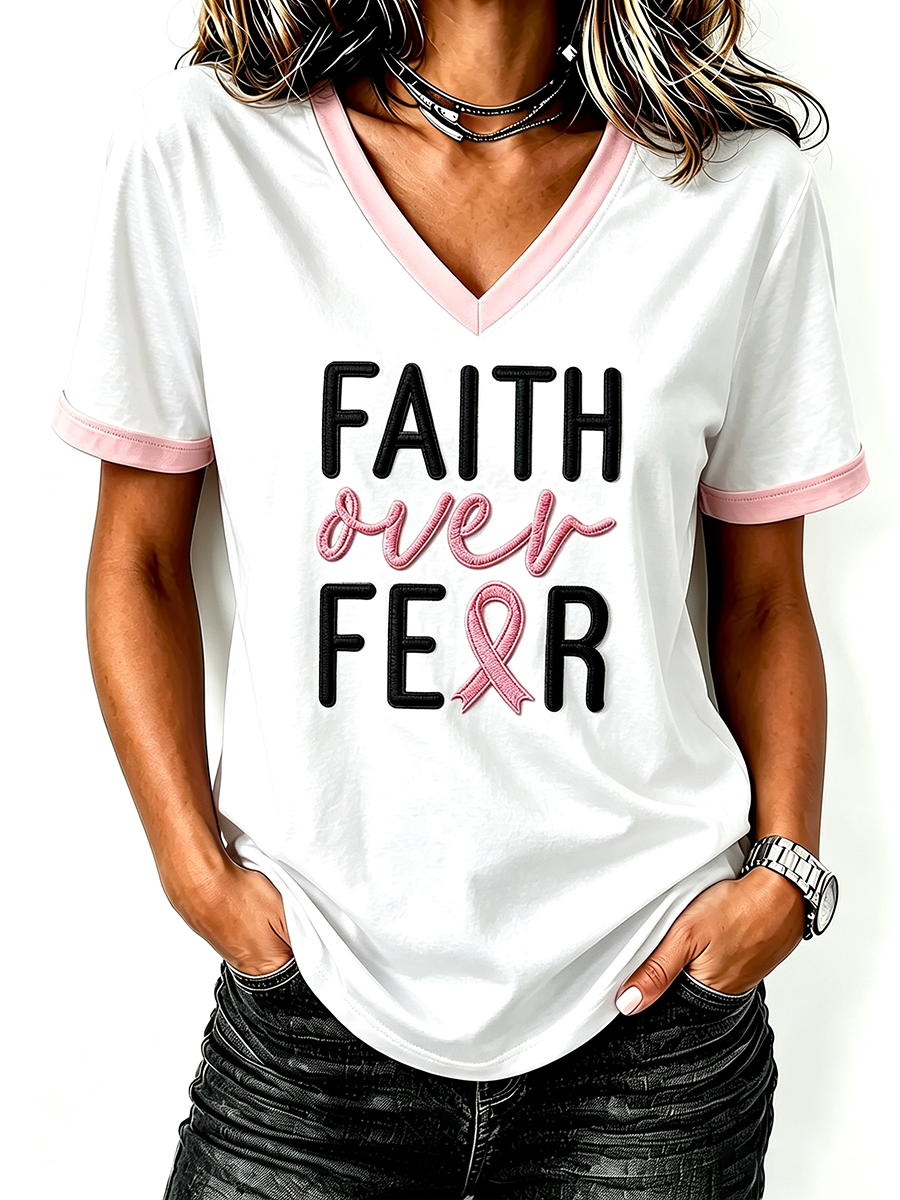 Women'S V-Neck Breast Cancer Awareness T-Shirt