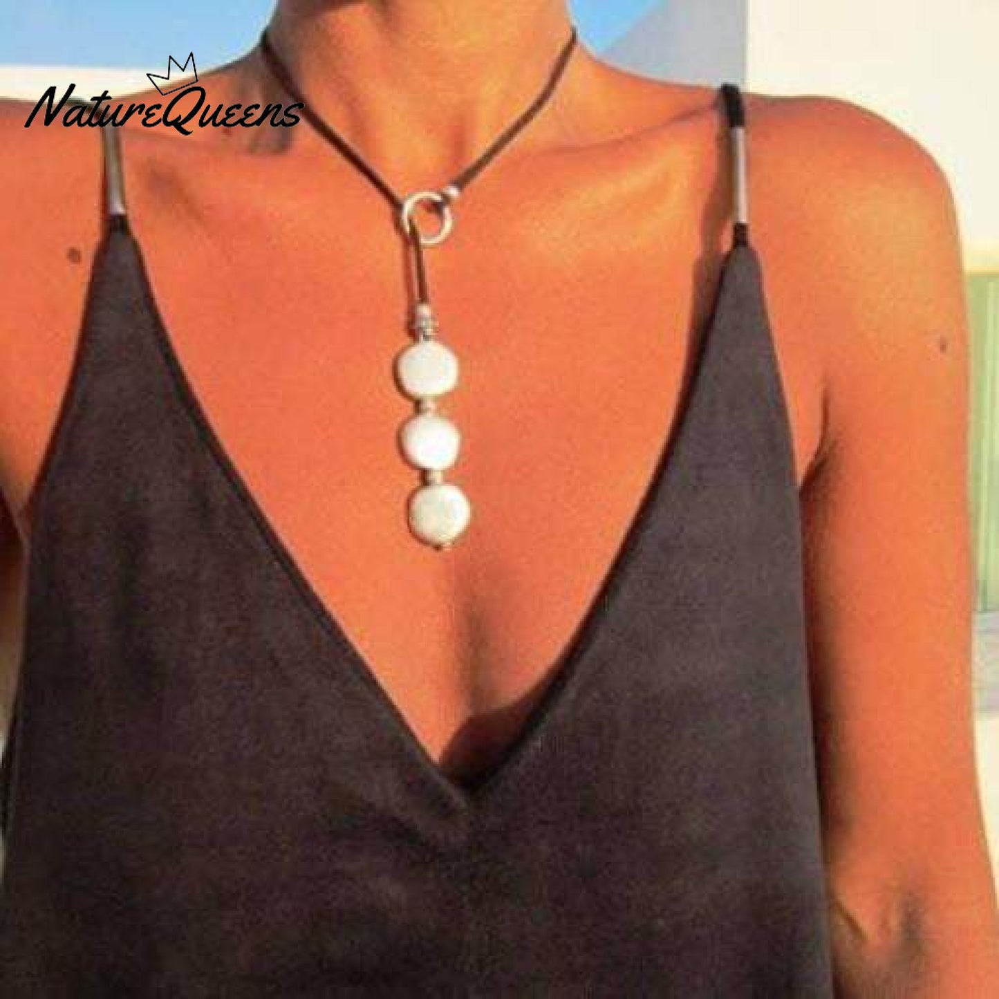 Bohemian vintage multi-round alloy cowhide rope necklace