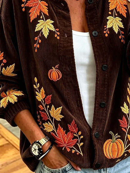 Women'S Casual Printed Corduroy Cardigan