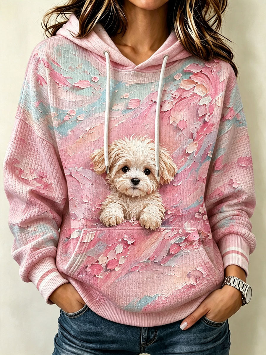 Ladies' Cute Dog Pattern Gradient Hoodie
