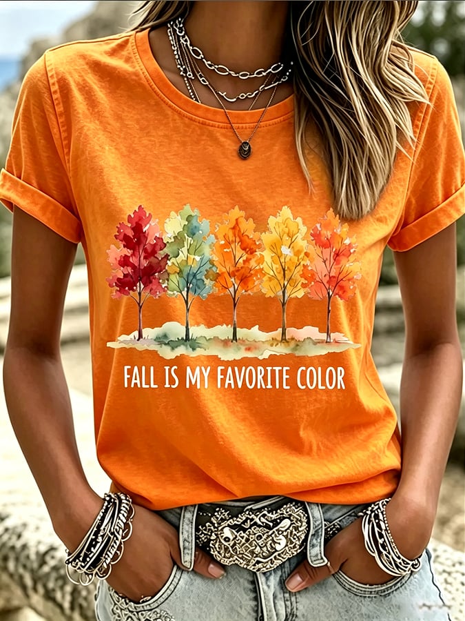 Women's Casual Fall Is My Favorite Color Print Short-Sleeve T-Shirt
