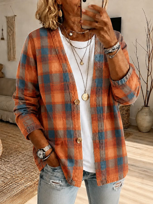 Women's Autumn Plaid Print Cardigan