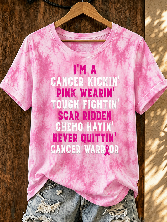 Women's Casual Tie Dyed Breast Cancer Awareness T-Shirt