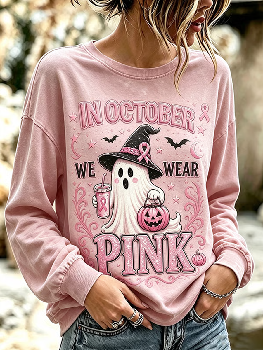 Women's Breast Cancer Halloween Print Hoodie