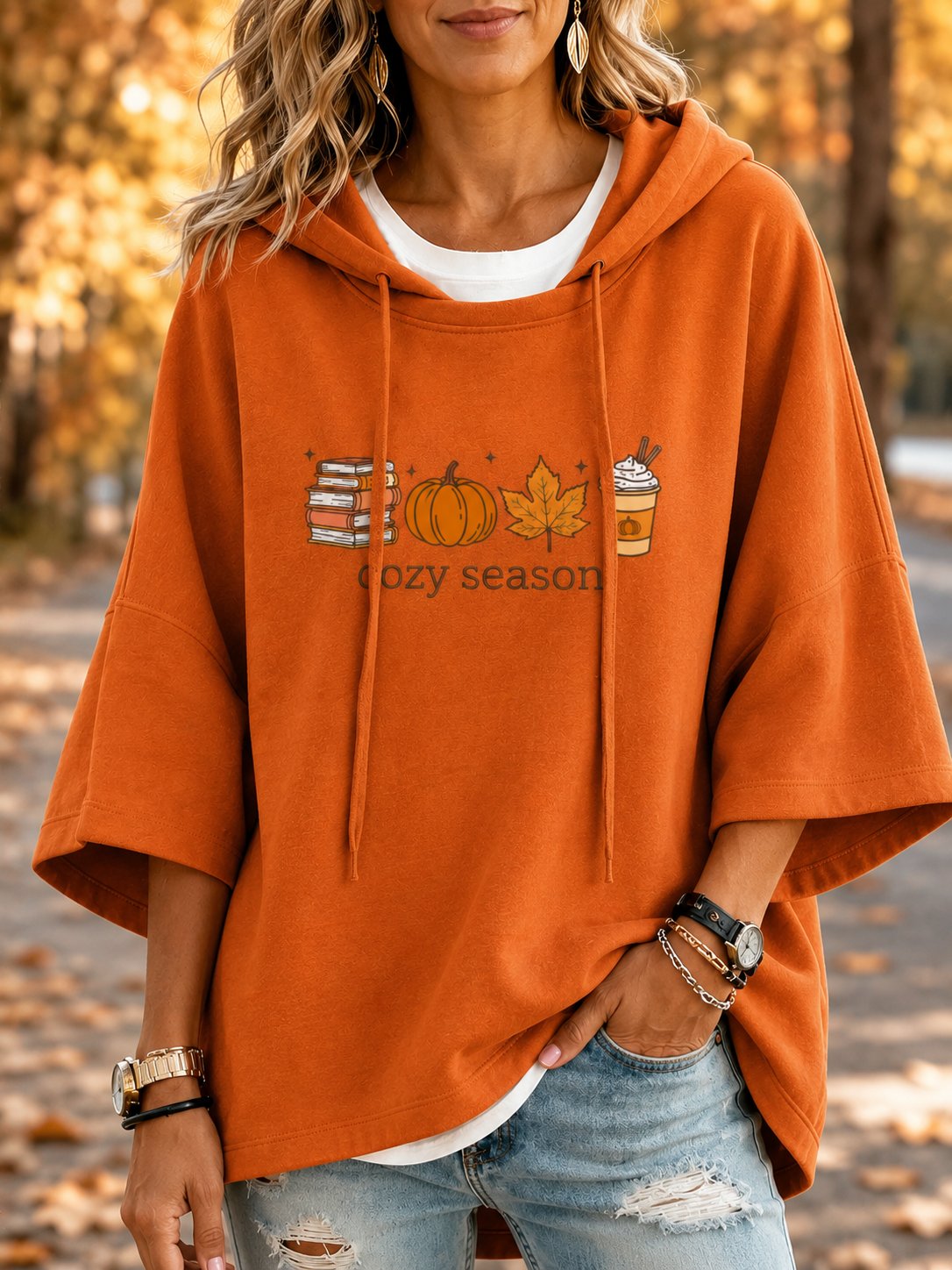 Women's Autumn Print Hooded Sweatshirt