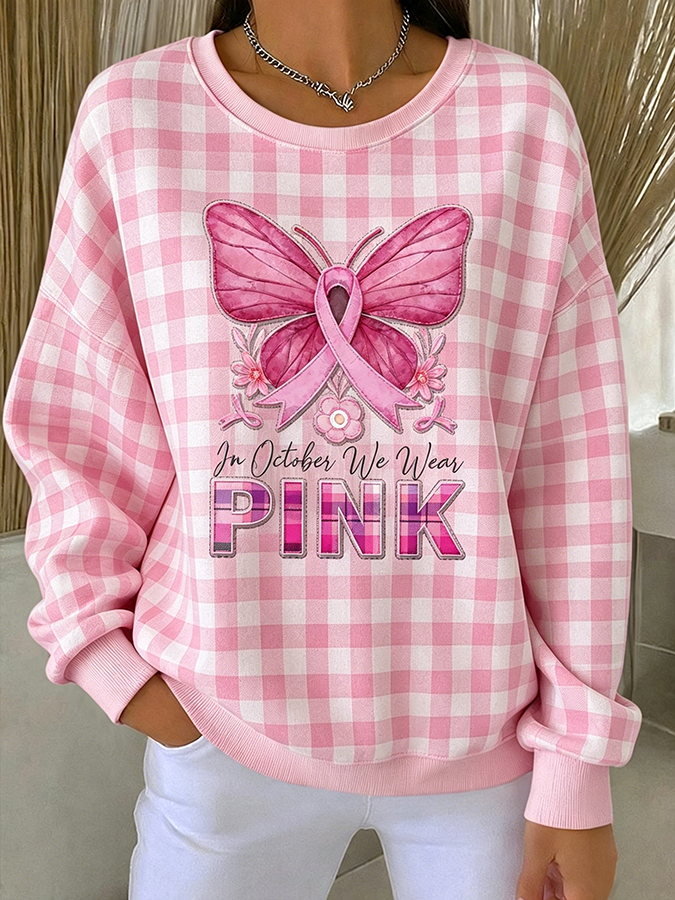Women's In October We Wear Pink Butterfly Breast Cancer Awareness Hoodie