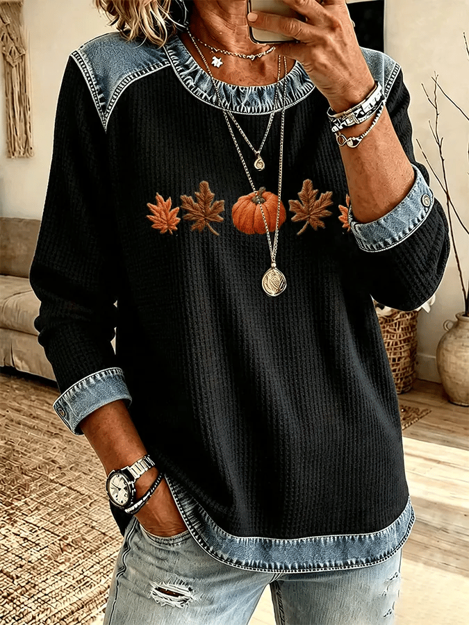 Women'S Casual Pumpkin Print Autumn Top
