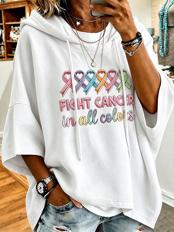 Women's All Cancer Promotion Month Multi Color Print Hoodie