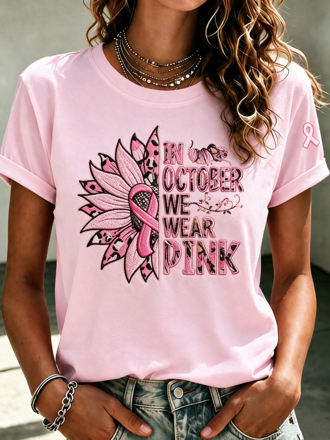 Women'S Breast Cancer Awareness Printed Casual T-Shirt