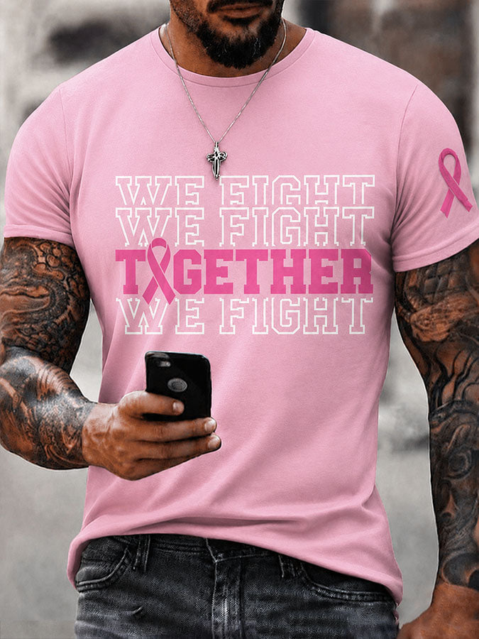 Men's We Fight Together Pink Ribbon Breast Cancer Awareness Short Sleeve T-Shirt
