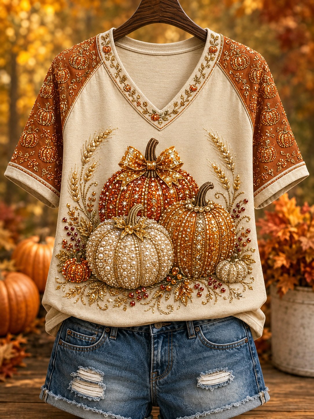 Women's Autumn Fun Pumpkin Print T-Shirt