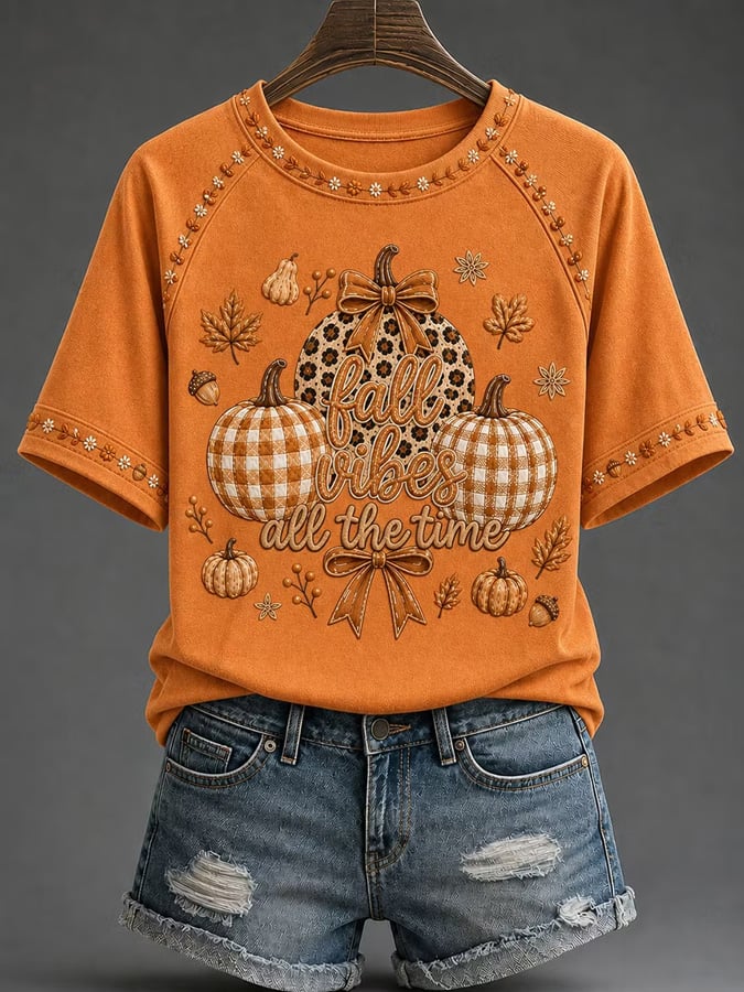 Women's Autumn Pumpkin Print T-Shirt