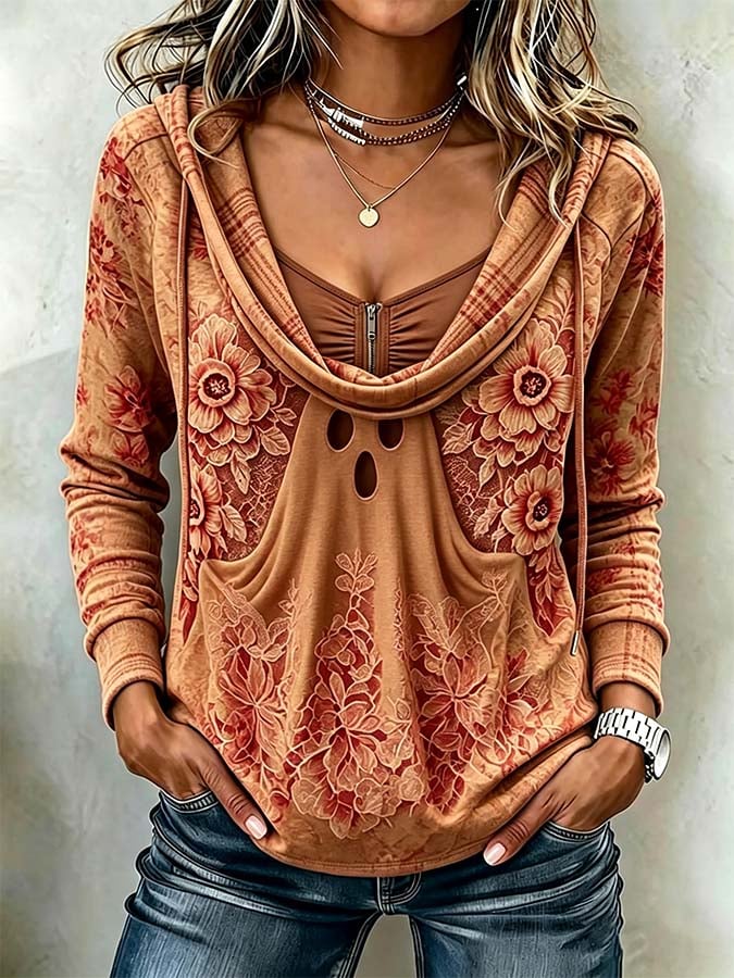 Women'S Printed Faux-Layered Top