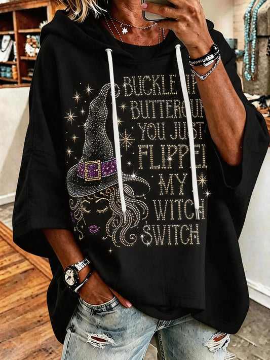 Women's "Buckle Up Buttercup, You Just Flipped My Witch Switch" Graphic Crew-Neck Mid-Sleeve Sweatshirt