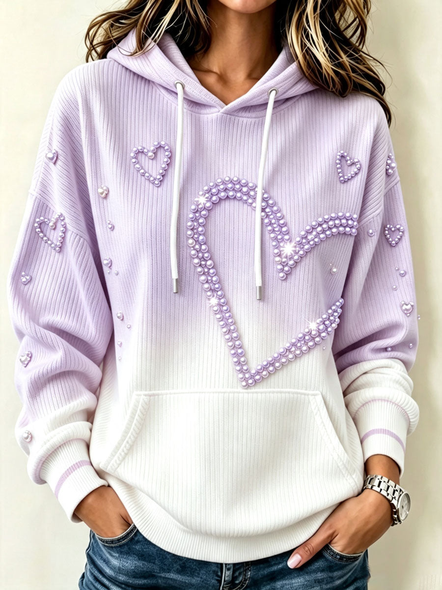 Ladies' Gradient Color Heart-Shaped Pattern Casual Hoodie