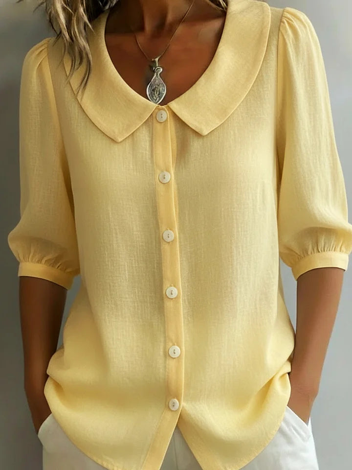 New Arrivals🔥 Women's Retro Peter Pan Collar Striped Cotton Linen Shirt