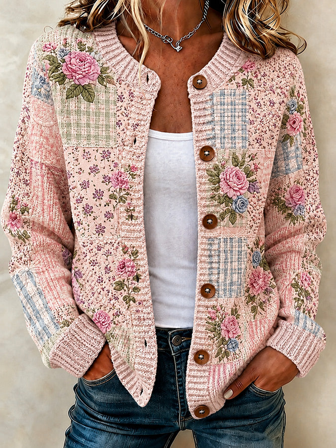 Women's Casual Floral Knitted Cardigan Top