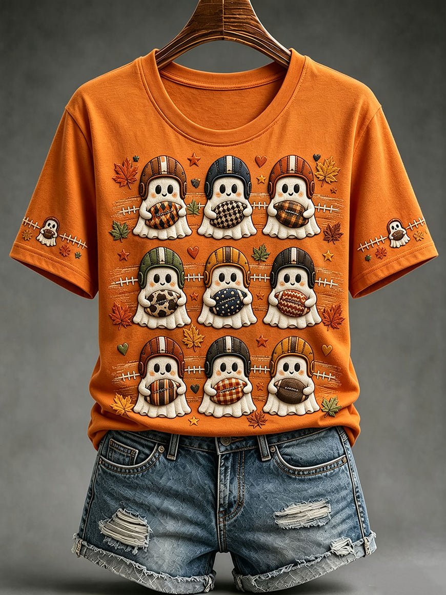 Women's Cute Football Ghost Print T-Shirt