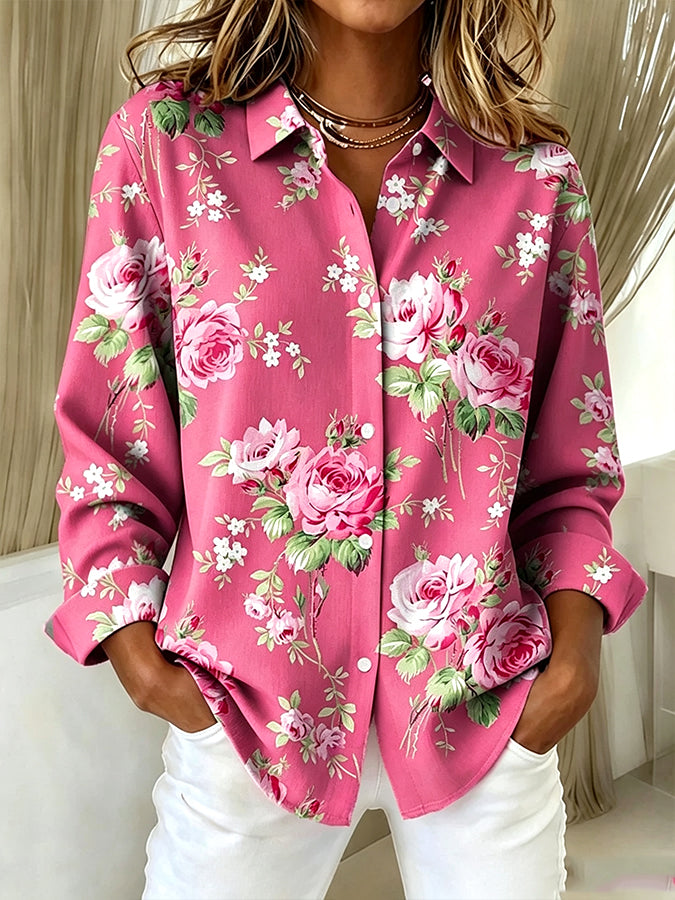 Women'S Casual Floral Art Printed Shirt