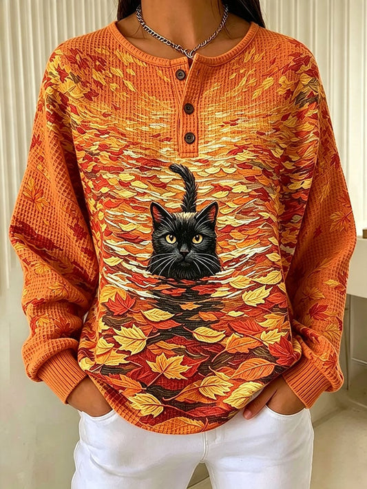 Women's Casual Printed Waffle Top