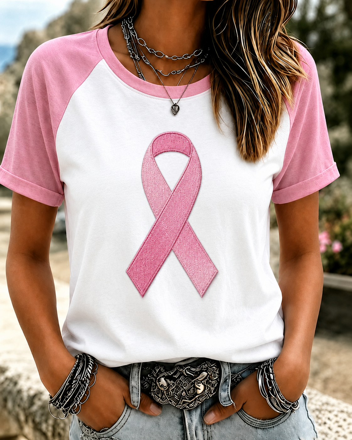 Women's Casual Simple Breast Cancer Art T-Shirt
