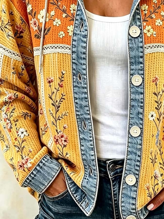 Women'S Casual Printed Hooded Jacket