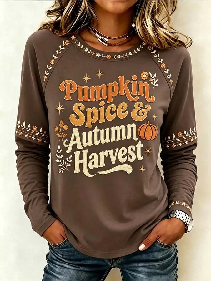 Women'S Casual Pumpkin Print Autumn Top