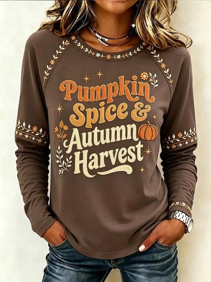Women'S Casual Pumpkin Print Autumn Top