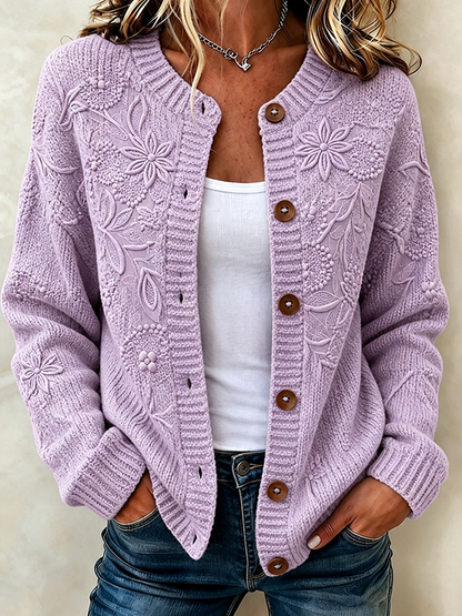 Ladies' Casual Plant Flower Knitted Cardigan Top