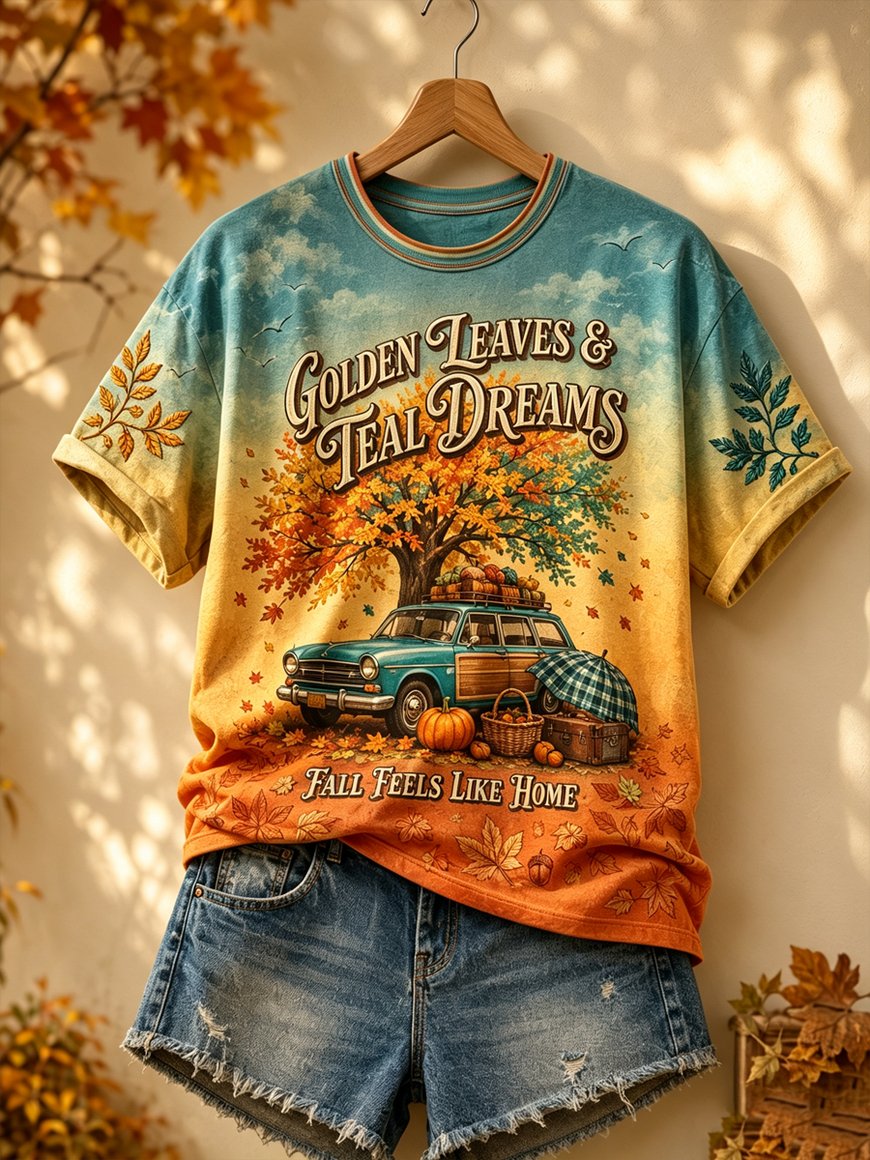 Women's Fall Funny Casual Graphic Print T-Shirt