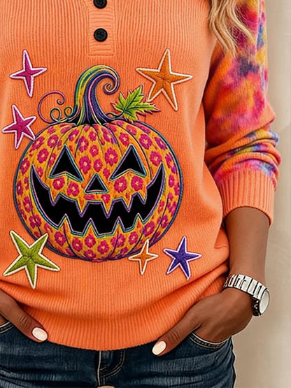 Women's Casual Printed Loose-Fit Henley Shirt