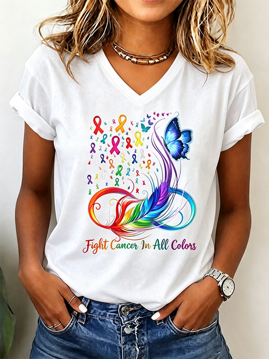 Women's All Cancer Awareness Printed Casual T-shirt