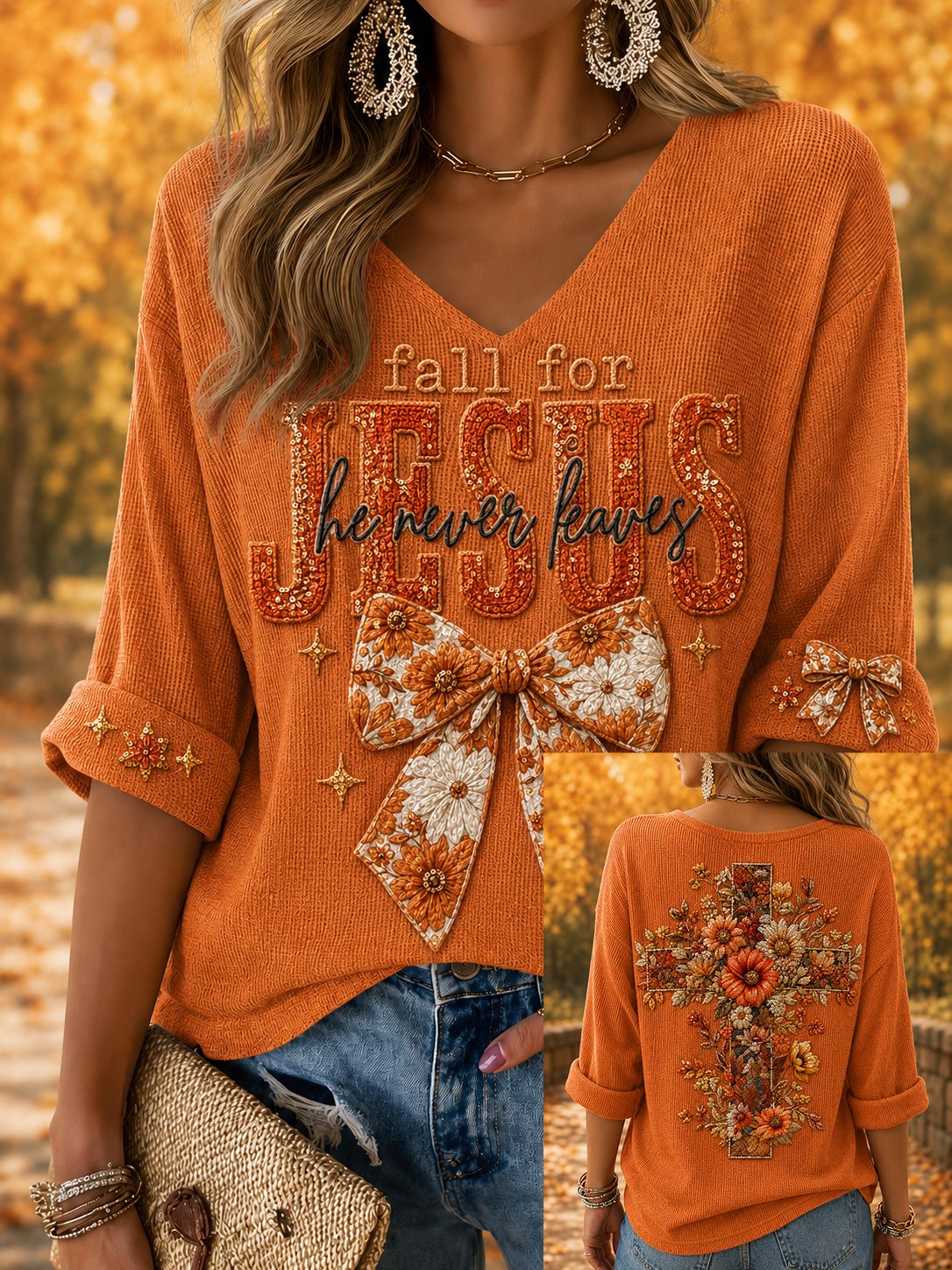 Fall For Jesus He Never Leaves T-Shirt