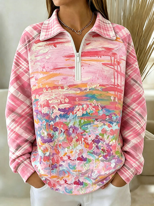 Women'S Gradient Printed Casual Half Zipper Top