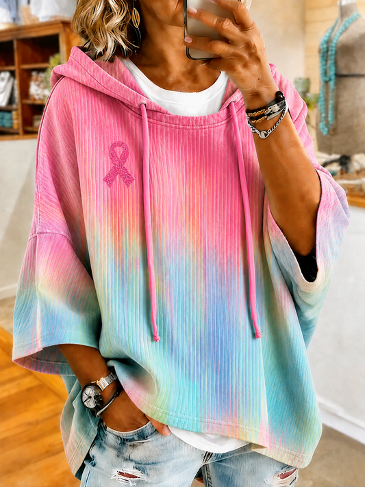 Women'S Vintage Breast Cancer Ribbon Print Hoodie