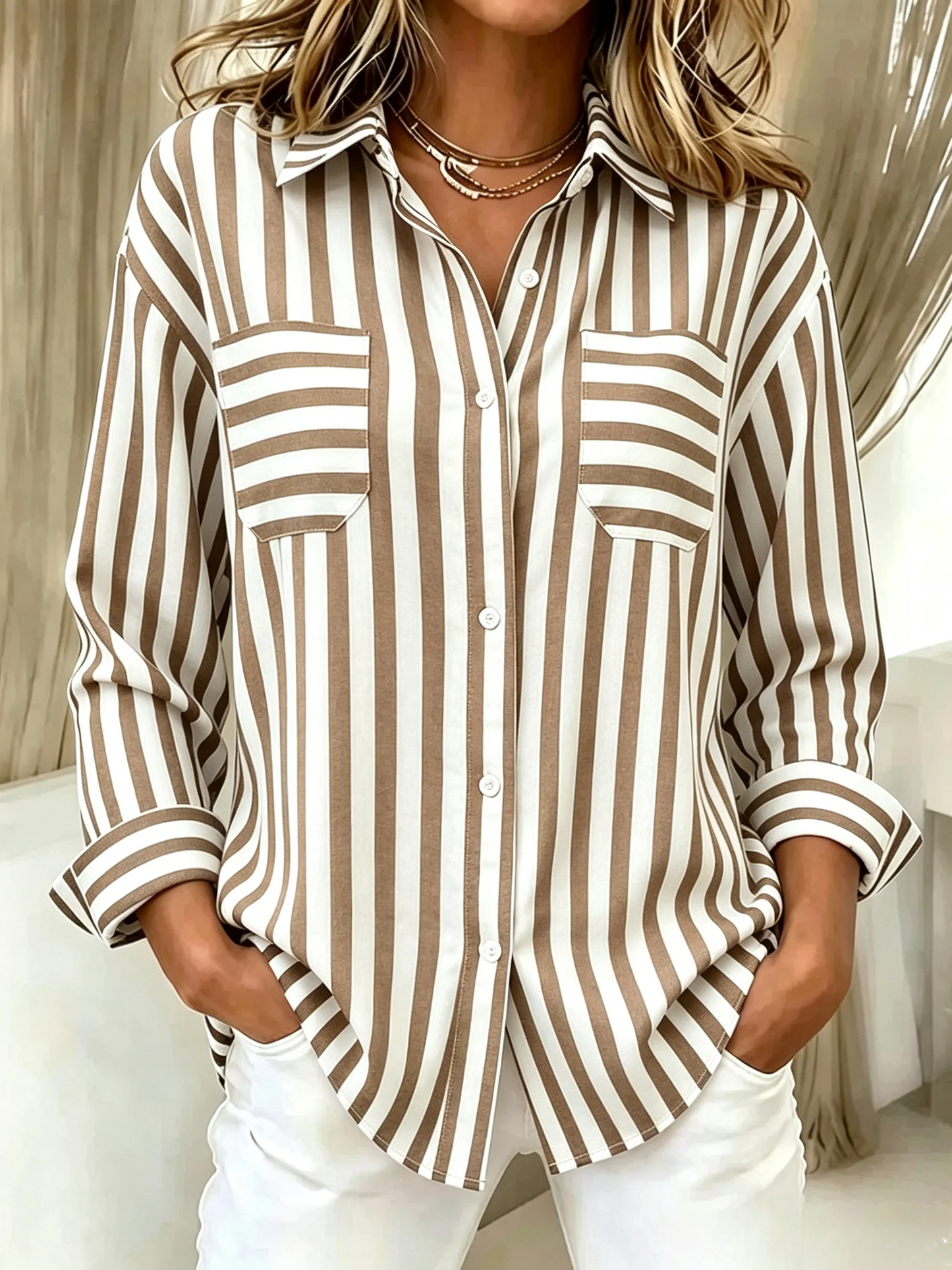 Women's Casual Striped Long Sleeved Shirt