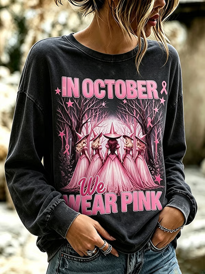 Women's Breast Cancer Halloween Print Hoodie