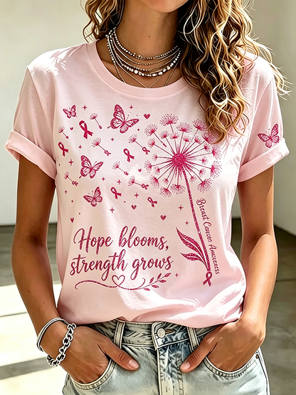 Women's Hope Blooms Strength Grows Dandelion Breast Cancer Awareness Women Tee