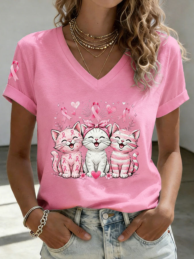 Women'S Breast Cancer Awareness Print Casual T-Shirt