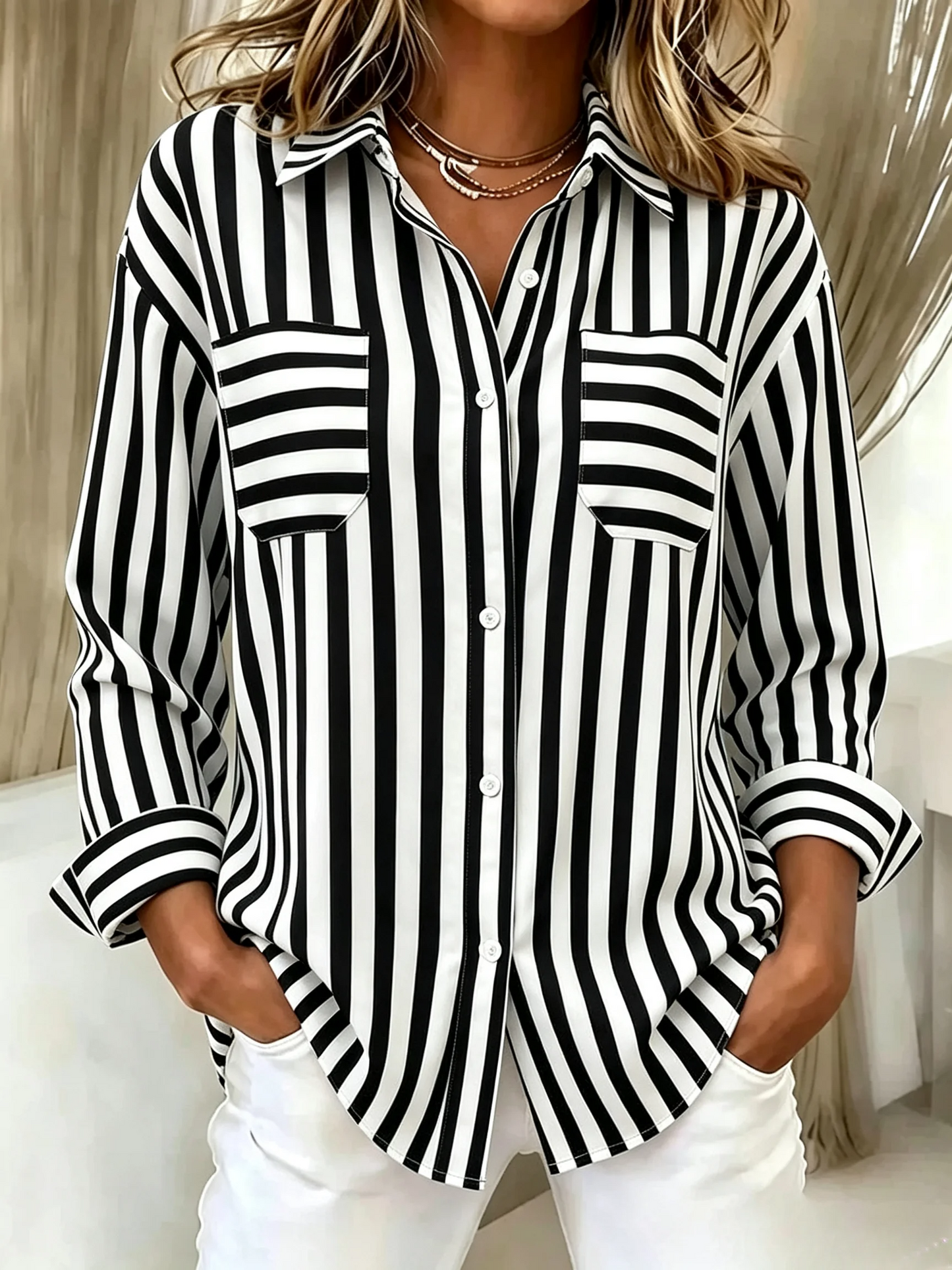 Women's Casual Striped Long Sleeved Shirt
