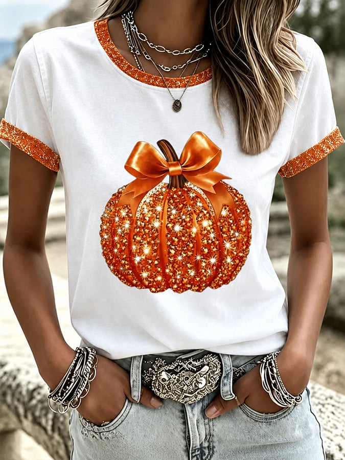 Women's Autumn Pumpkin Print Casual T-Shirt