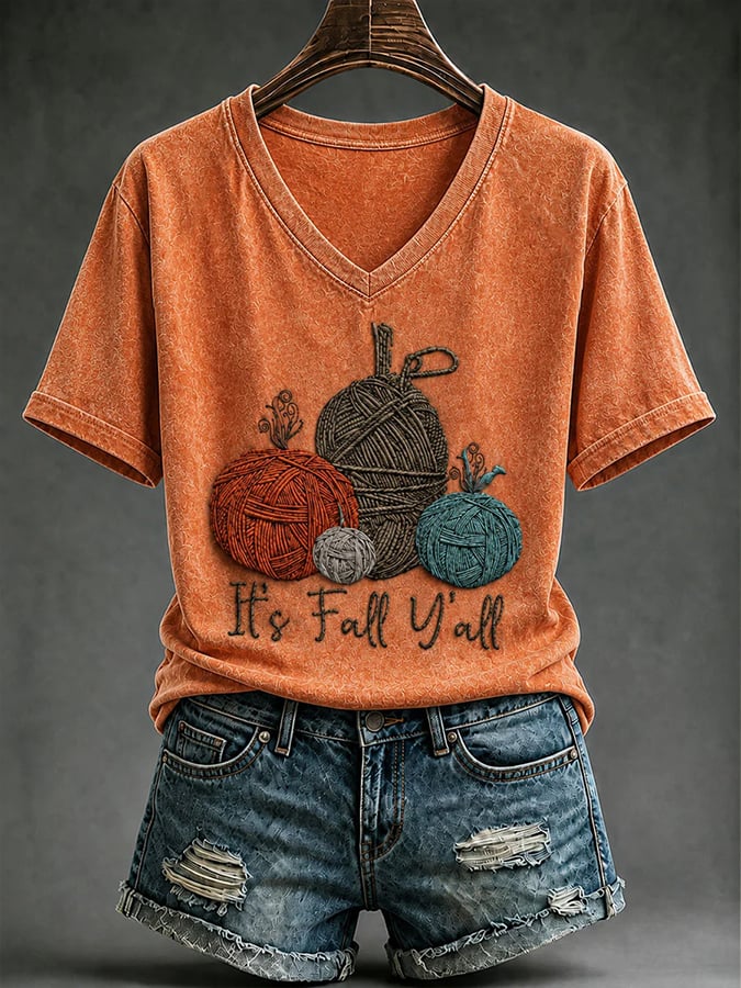 Women's Retro Fall Print Comfortable T-Shirt