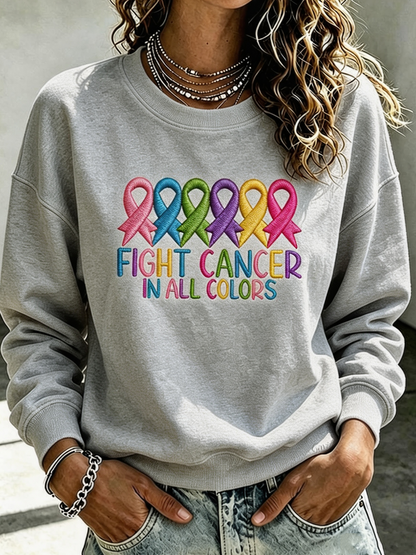 Women'S Casual Cancer Promotion Month Multi Color Round Neck Top