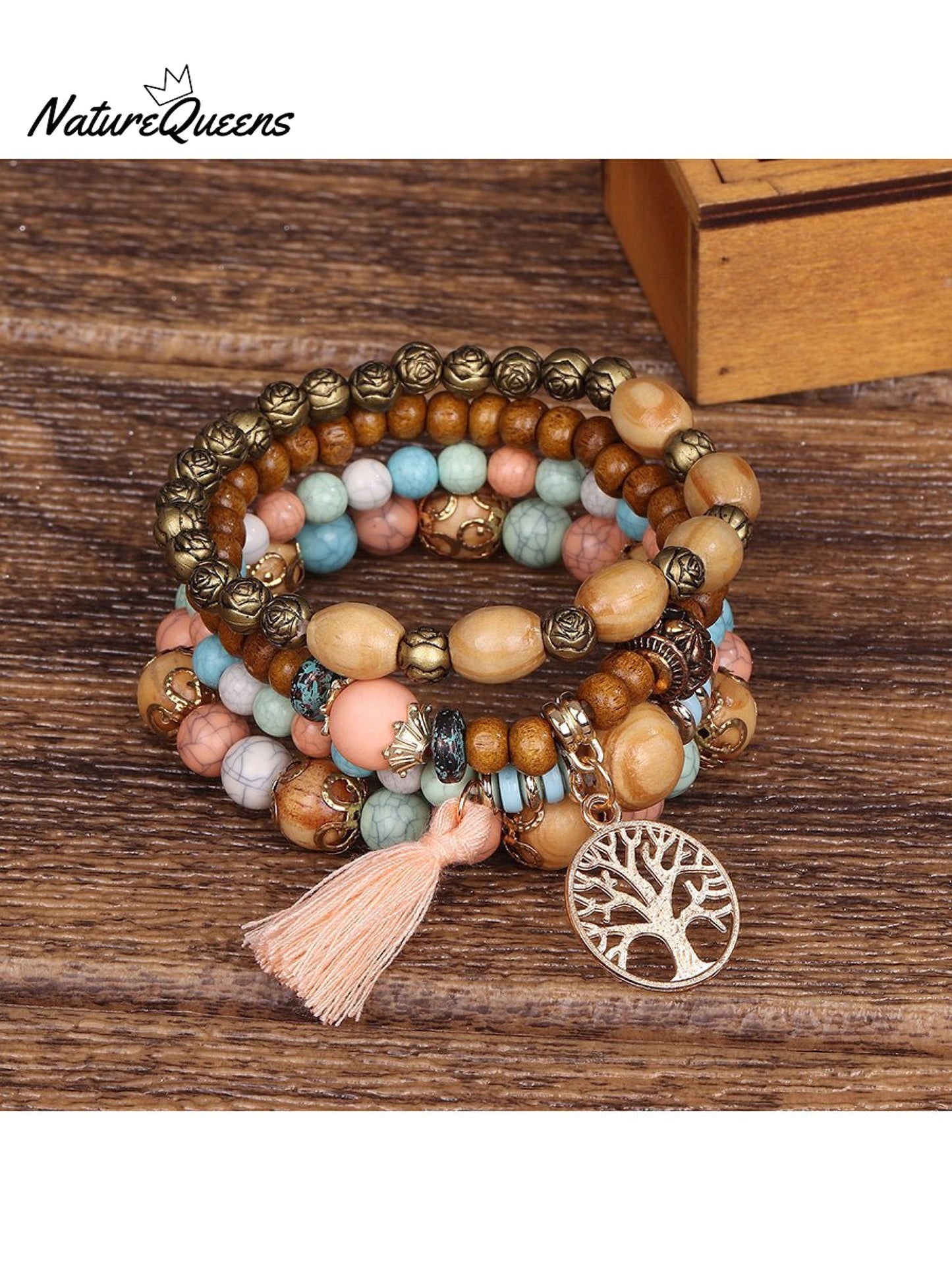 Boho Multi-layered Wooden Beaded Bracelet