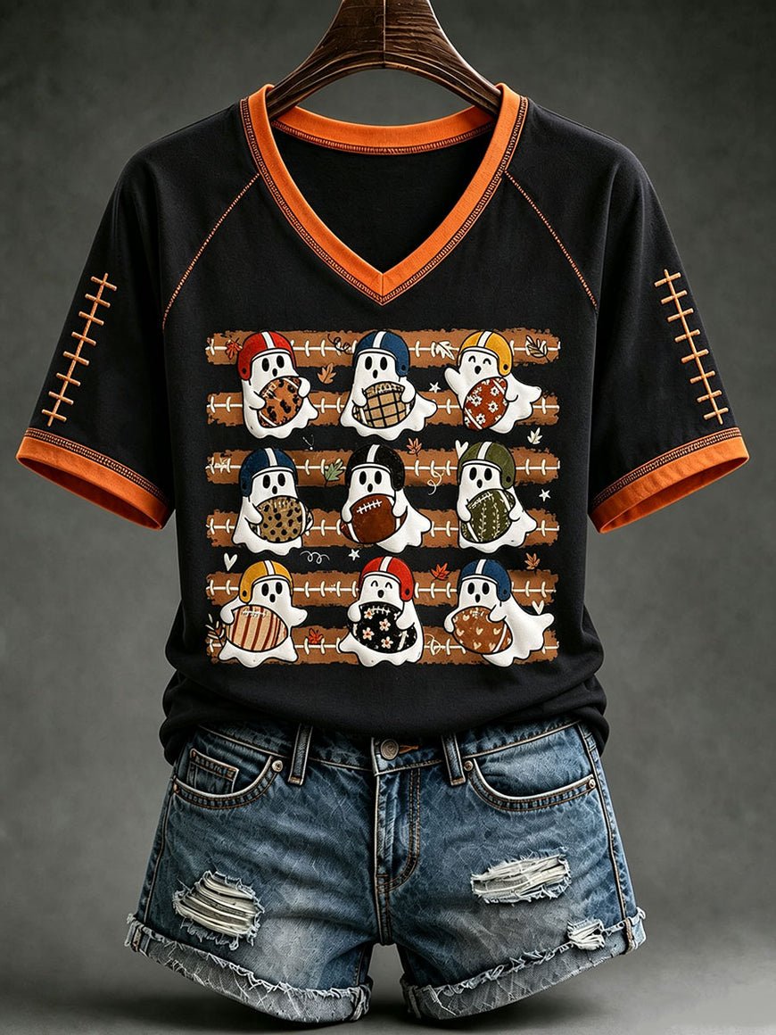 Women's Cute Football Ghost Print T-Shirt